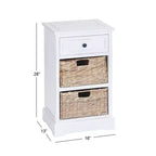 Tavolino in Legno e Vimini Stile Rustico Bianco - Olivia & May: Mobile Contenitore con 3 Cassetti