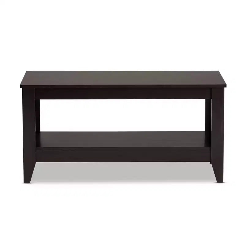 Tavolino da caffè Elada in legno Wenge marrone scuro - Baxton Studio: ripiano inferiore, eleganti gambe affusolate, design moderno