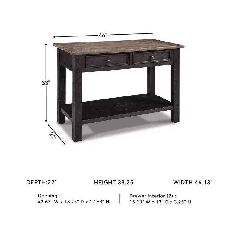 Tavolo da divano/consolle Tyler Creek grigio-marrone/nero - Signature Design by Ashley: moderno di metà secolo con ripiano aperto, cassetto portaoggetti
