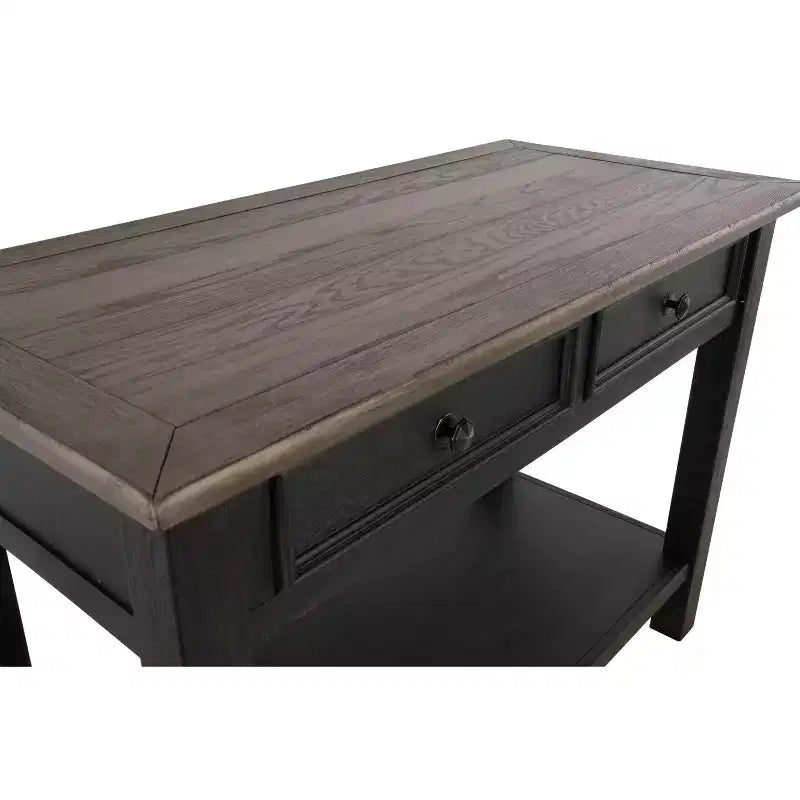 Tavolo da divano/consolle Tyler Creek grigio-marrone/nero - Signature Design by Ashley: moderno di metà secolo con ripiano aperto, cassetto portaoggetti