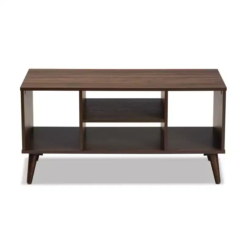 Tavolino da Caffè Linas Wood Noce - Baxton Studio: Moderno di Metà Secolo, Scaffali Aperti, Rettangolare, Mobili da Soggiorno