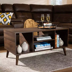 Tavolino da Caffè Linas Wood Noce - Baxton Studio: Moderno di Metà Secolo, Scaffali Aperti, Rettangolare, Mobili da Soggiorno