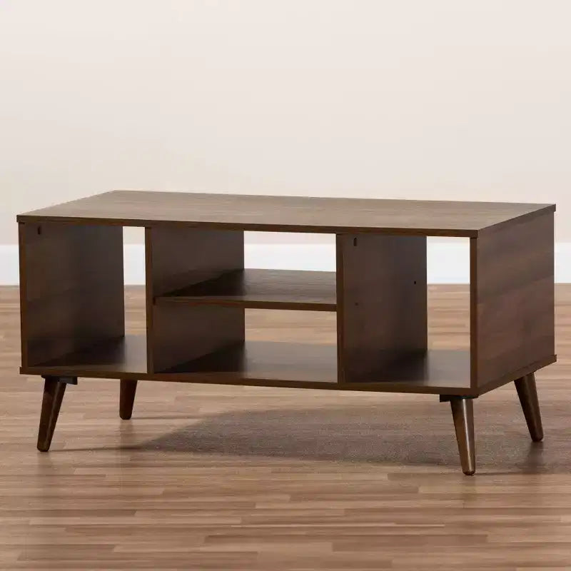 Tavolino da Caffè Linas Wood Noce - Baxton Studio: Moderno di Metà Secolo, Scaffali Aperti, Rettangolare, Mobili da Soggiorno