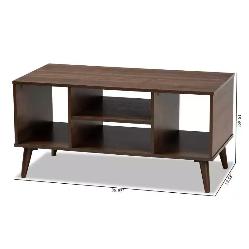Tavolino da Caffè Linas Wood Noce - Baxton Studio: Moderno di Metà Secolo, Scaffali Aperti, Rettangolare, Mobili da Soggiorno