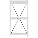 68" Appendiabiti da Ingresso Angolare con Schienale a X in Legno Massello Bianco - Saracina Home: Struttura in Pino, Ganci in Metallo, Ripiano a Doghe