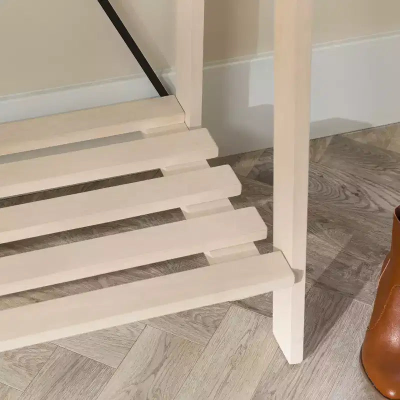 68" Appendiabiti da Ingresso Angolare con Schienale a X in Legno Massello Bianco - Saracina Home: Struttura in Pino, Ganci in Metallo, Ripiano a Doghe
