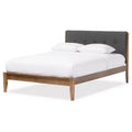 King Leyton Mid-Century Modern Fabric Upholstered Platform Bed Gray/Walnut Brown - Baxton Studio: Rubberwood Frame, No Box Spring Needed