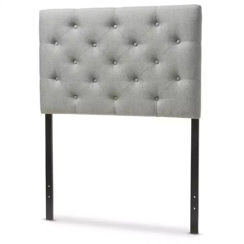Testiera imbottita in tessuto moderno e contemporaneo con bottoni trapuntati Viviana Twin Grigio - Baxton Studio: Telaio in legno di gomma, altezza regolabile