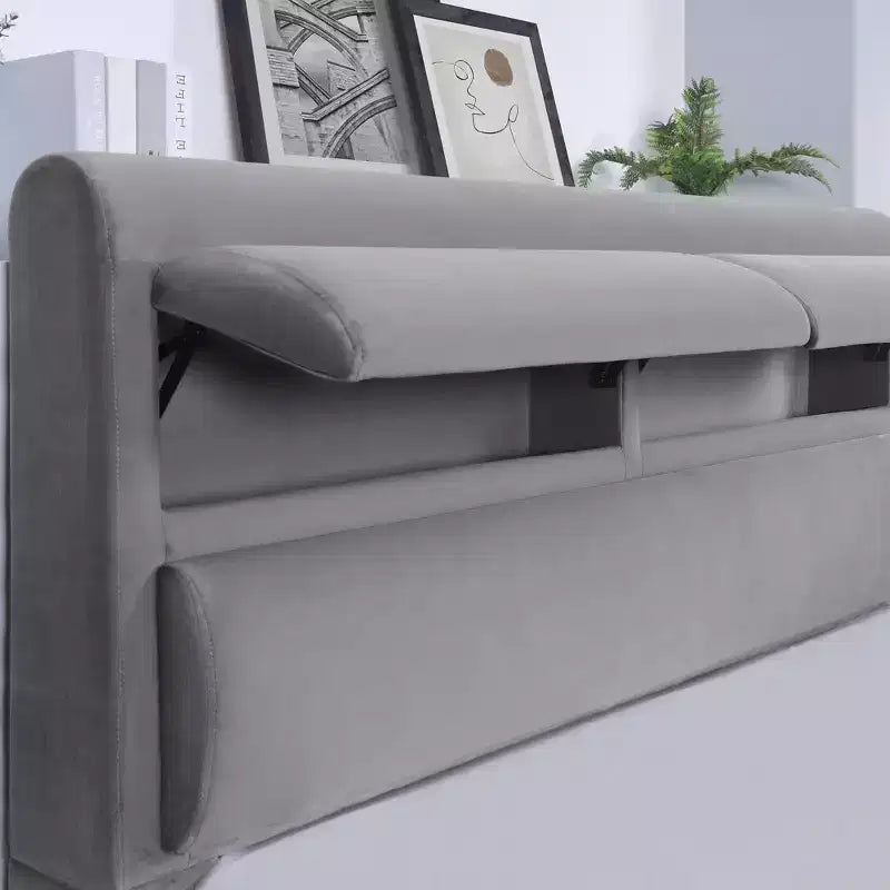 Letto imbottito Queen Nirlen con contenitore grigio - HOMES: Inside + Out: Poliestere, Schiuma, Legno di gomma, Design moderno