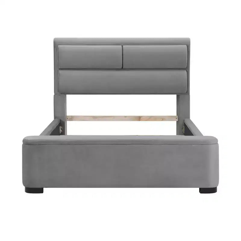 Letto imbottito Queen Nirlen con contenitore grigio - HOMES: Inside + Out: Poliestere, Schiuma, Legno di gomma, Design moderno