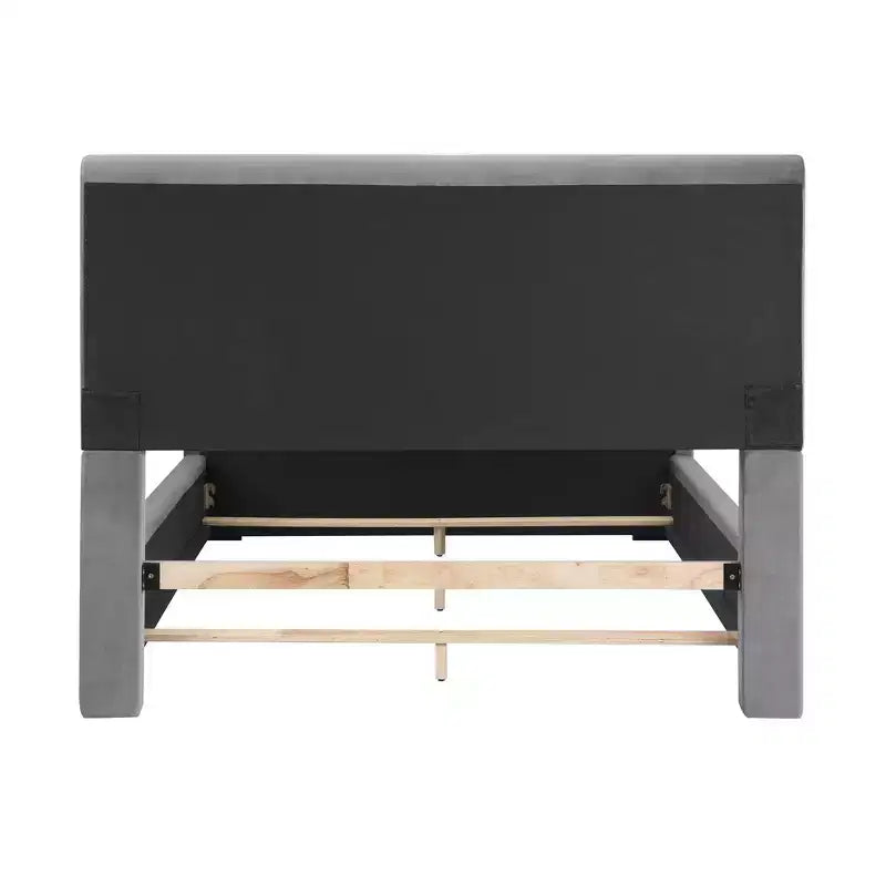 Letto imbottito Queen Nirlen con contenitore grigio - HOMES: Inside + Out: Poliestere, Schiuma, Legno di gomma, Design moderno