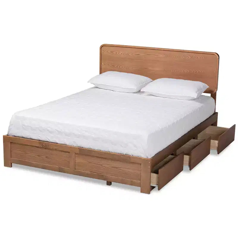 Letto contenitore con piattaforma a 3 cassetti Eleni Modern Wood Noce/Marrone - Baxton Studio
