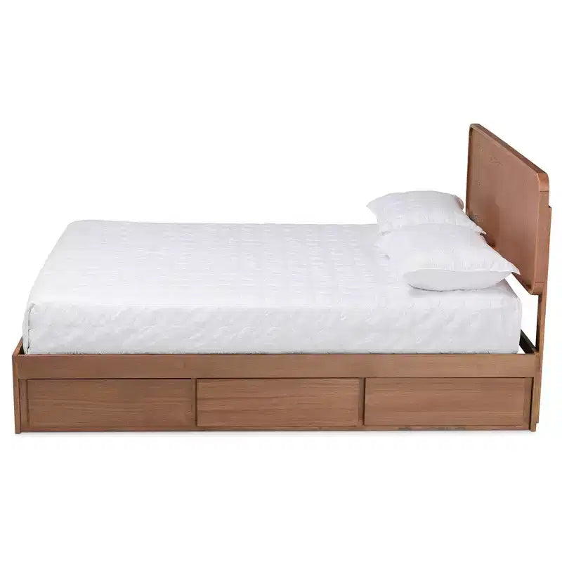 Letto contenitore con piattaforma a 3 cassetti Eleni Modern Wood Noce/Marrone - Baxton Studio