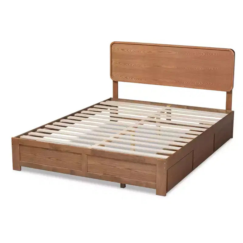 Letto contenitore con piattaforma a 3 cassetti Eleni Modern Wood Noce/Marrone - Baxton Studio