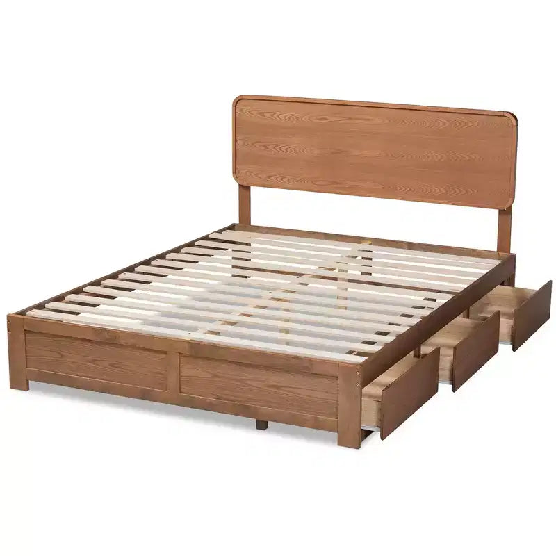Letto contenitore con piattaforma a 3 cassetti Eleni Modern Wood Noce/Marrone - Baxton Studio