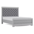 HOMES: Inside + Out Eastern King Tenaya Glam Bed with Button Tufted Headboard Silver: Upholstered Polyester Frame