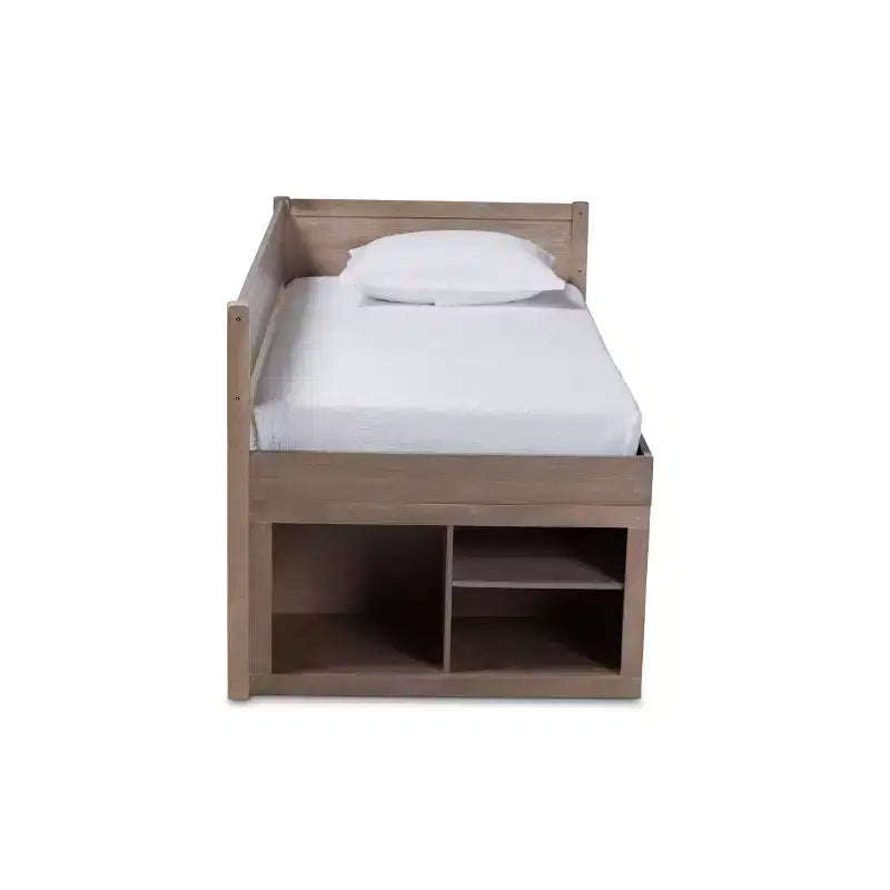Letto contenitore Twin 4 cassetti Levon in legno rovere anticato - Baxton Studio