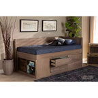 Letto contenitore Twin 4 cassetti Levon in legno rovere anticato - Baxton Studio
