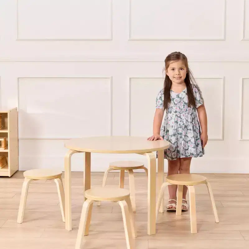 ECR4Kids Tavolo e Sgabelli Rotondi in Legno Curvo, Mobili per Bambini, 5 Pezzi