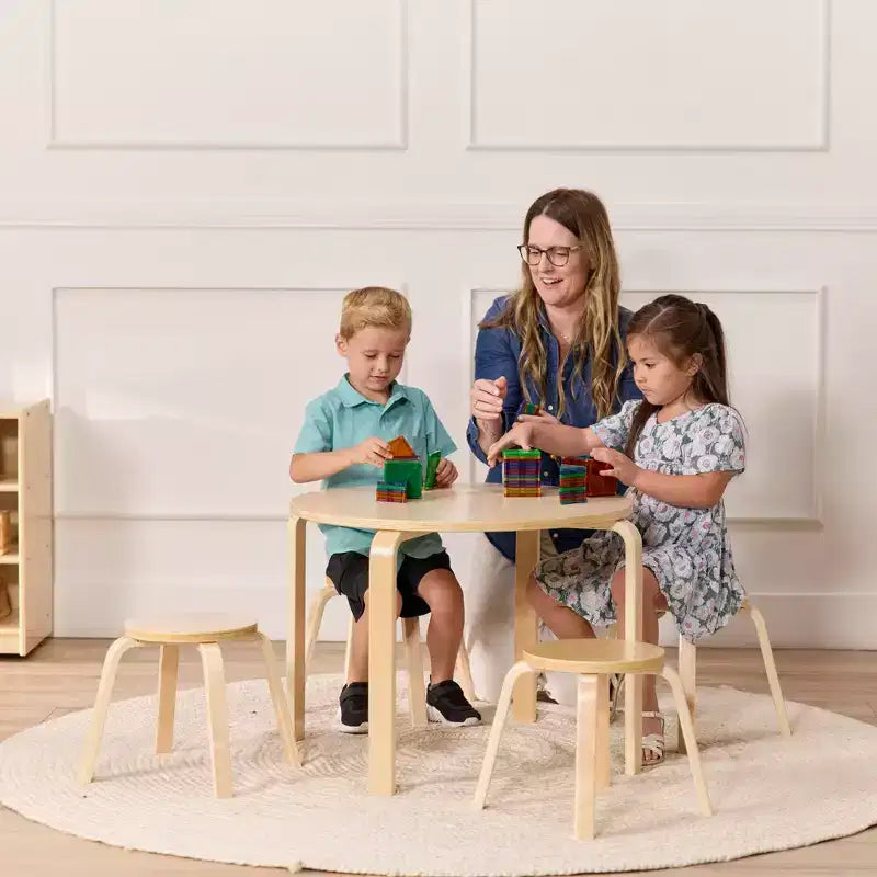 ECR4Kids Tavolo e Sgabelli Rotondi in Legno Curvo, Mobili per Bambini, 5 Pezzi