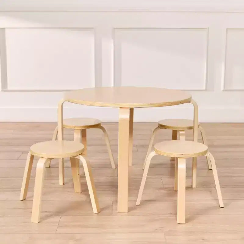 ECR4Kids Tavolo e Sgabelli Rotondi in Legno Curvo, Mobili per Bambini, 5 Pezzi