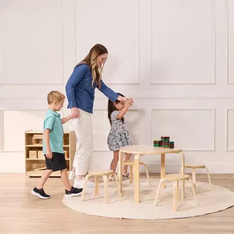 ECR4Kids Tavolo e Sgabelli Rotondi in Legno Curvo, Mobili per Bambini, 5 Pezzi