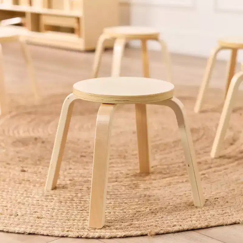 ECR4Kids Tavolo e Sgabelli Rotondi in Legno Curvo, Mobili per Bambini, 5 Pezzi