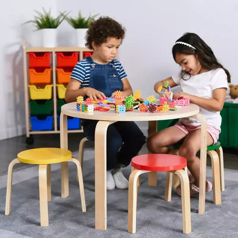 ECR4Kids Tavolo e Sgabelli Rotondi in Legno Curvo, Mobili per Bambini, 5 Pezzi