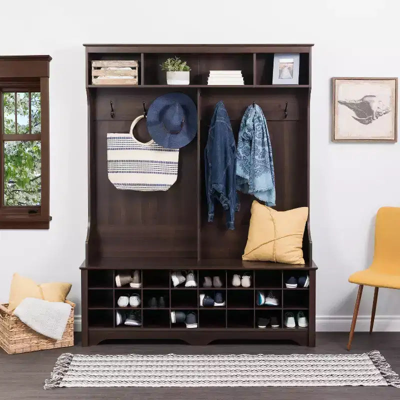 Mobile da ingresso a parete largo 152 cm con 24 scomparti per scarpe - Prepac