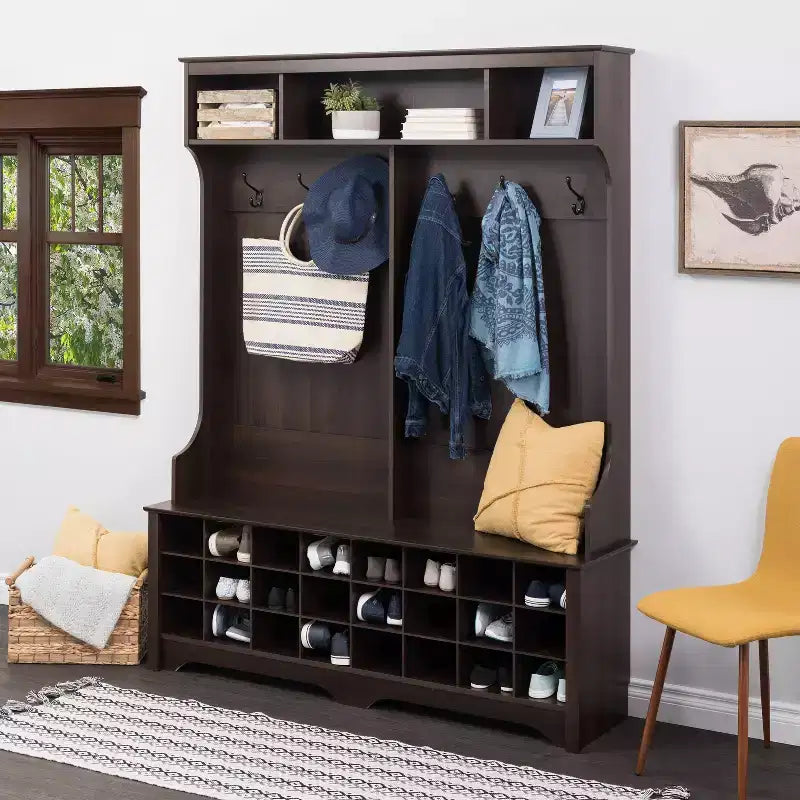 Mobile da ingresso a parete largo 152 cm con 24 scomparti per scarpe - Prepac