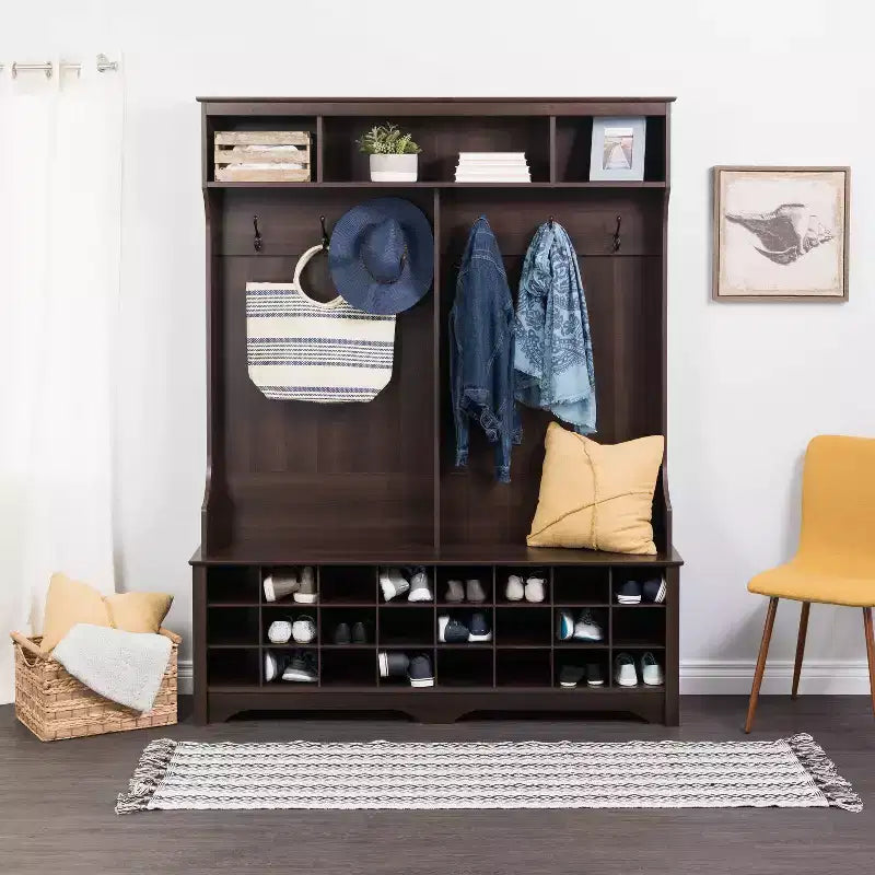 Mobile da ingresso a parete largo 152 cm con 24 scomparti per scarpe - Prepac