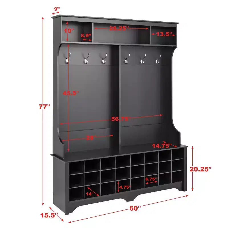 Mobile da ingresso a parete largo 152 cm con 24 scomparti per scarpe - Prepac