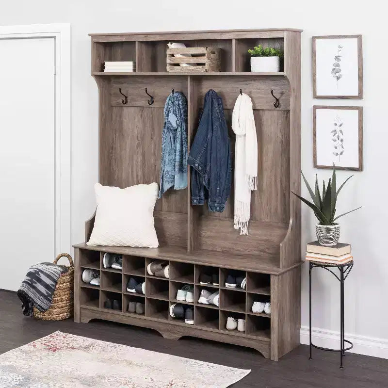 Mobile da ingresso a parete largo 152 cm con 24 scomparti per scarpe - Prepac