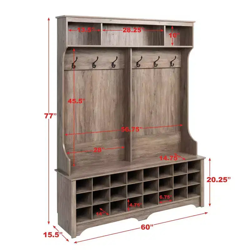 Mobile da ingresso a parete largo 152 cm con 24 scomparti per scarpe - Prepac