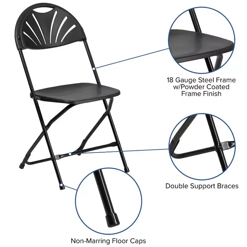 Flash Furniture Confezione da 8 sedie pieghevoli HERCULES Series con schienale a ventaglio in plastica, capacità 295 kg