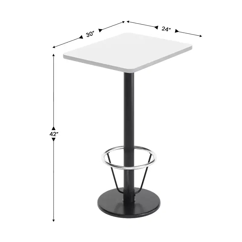 Flash Furniture Piano del tavolo rettangolare laminato 24'' x 30'' con base da tavolo rotonda alta da bar 18'' e anello poggiapiedi