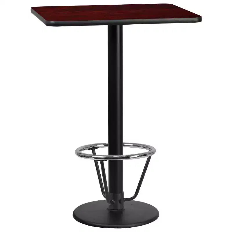 Flash Furniture Piano del tavolo rettangolare laminato 24'' x 30'' con base da tavolo rotonda alta da bar 18'' e anello poggiapiedi