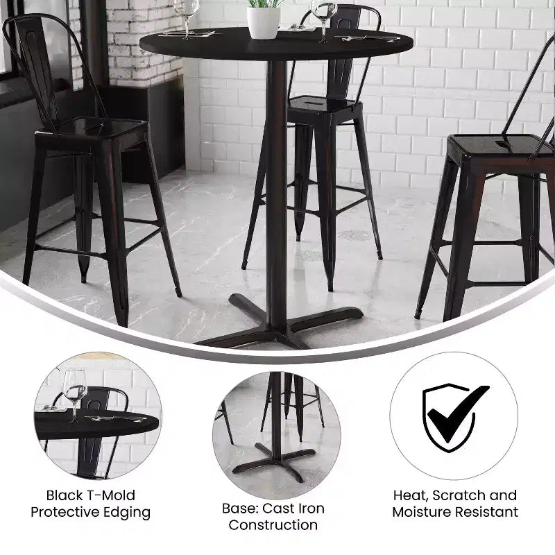 Flash Furniture Piano Tavolo Rotondo Laminato da 36'' con Base Tavolo Altezza Bar da 30'' x 30''