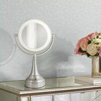 Specchio ingranditore da bagno rotondo a LED bifacciale con finitura nichel satinato Zadro