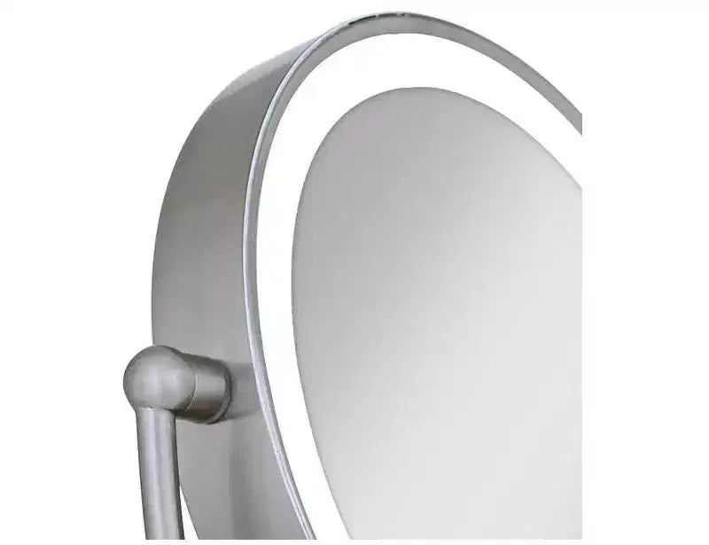 Specchio ingranditore da bagno rotondo a LED bifacciale con finitura nichel satinato Zadro
