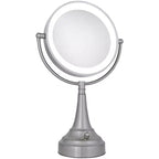 Specchio ingranditore da bagno rotondo a LED bifacciale con finitura nichel satinato Zadro
