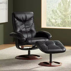 Poltrona reclinabile in pelle girevole BenchMaster Black con pouf, poltrona moderna, reclinabile manuale ergonomica, regolabile per camera da letto e soggiorno