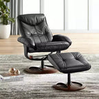 Poltrona reclinabile in pelle girevole BenchMaster Black con pouf, poltrona moderna, reclinabile manuale ergonomica, regolabile per camera da letto e soggiorno