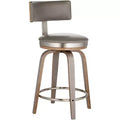Studio 55D Tilden Wood Swivel Bar Stool Brown 26 High Mid Century Modern Gray Leather Cushion with Backrest Footrest for Kitchen Counter Height Home