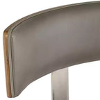 Studio 55D Sgabello da bar girevole Tilden Wood Marrone 26" alto, cuscino in pelle grigia, stile moderno di metà secolo, con schienale e poggiapiedi, per bancone cucina, altezza standard per la casa