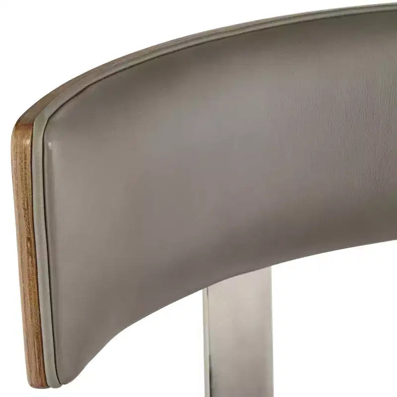 Studio 55D Sgabello da bar girevole Tilden Wood Marrone 26" alto, cuscino in pelle grigia, stile moderno di metà secolo, con schienale e poggiapiedi, per bancone cucina, altezza standard per la casa