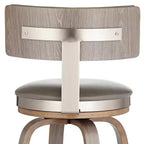 Studio 55D Sgabello da bar girevole Tilden Wood Marrone 26" alto, cuscino in pelle grigia, stile moderno di metà secolo, con schienale e poggiapiedi, per bancone cucina, altezza standard per la casa