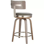 Studio 55D Sgabello da bar girevole Tilden Wood Marrone 26" alto, cuscino in pelle grigia, stile moderno di metà secolo, con schienale e poggiapiedi, per bancone cucina, altezza standard per la casa