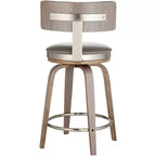 Studio 55D Sgabello da bar girevole Tilden Wood Marrone 26" alto, cuscino in pelle grigia, stile moderno di metà secolo, con schienale e poggiapiedi, per bancone cucina, altezza standard per la casa