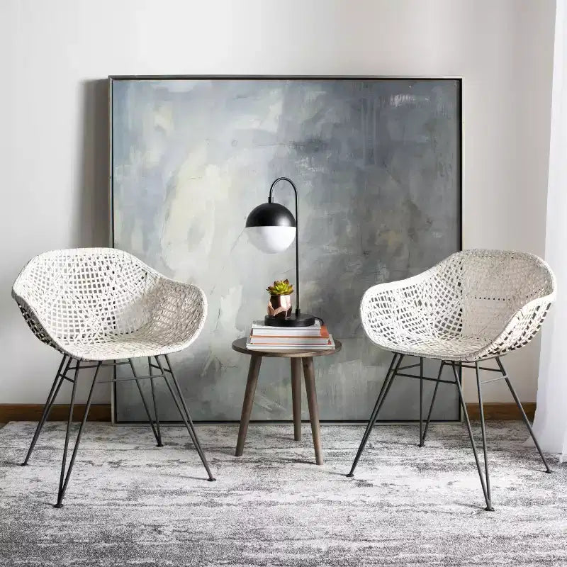 Sedia da pranzo Jadis in pelle intrecciata (Set di 2) - DCH4002 - Bianco/Grigio scuro - Safavieh